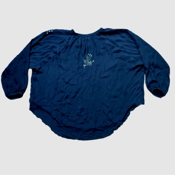 THE GREAT Silk Embroidered Black Floral Boho Peasant Top Size 1 Sm Cottagecore - Picture 16 of 16